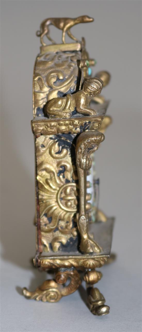 A 19th century Viennese gem set ormolu desk timepiece, 4.5in.
